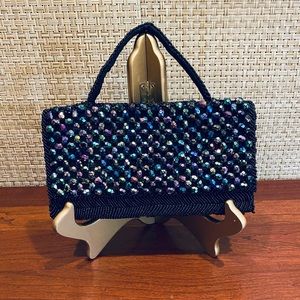 🌟HP🌟VTG 1950s Black Satin Iridescent Beaded Evening Bag Atlantico Original